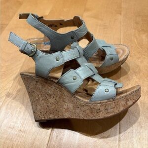 born Crown wedge platform strappy sandals leather cork 8 sage green